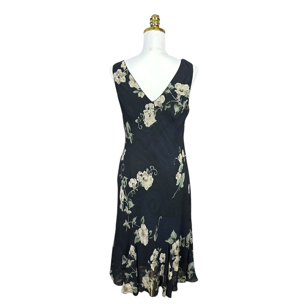 Y2K Fairycore Whimsigoth Floral Paisley V-Neck Sleeveless Midi Dress Blue SZ 12 - Picture 4 of 8